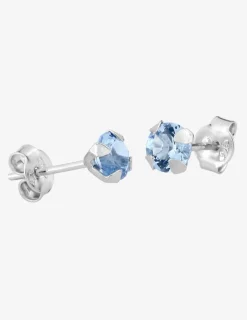 Boucles d'oreilles rondes et bleues claires argent rhodié 925‰ avec oxyde de zirconium 5 mm SO OR