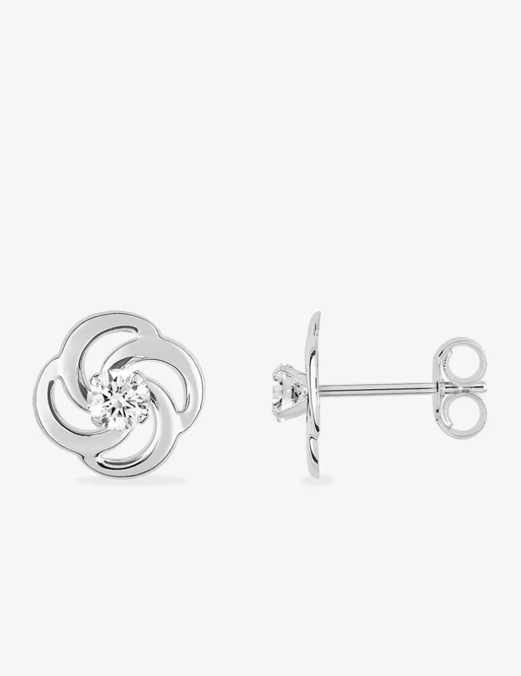 Boucles d'oreilles rosaces en or blanc 375‰ et oxyde de zirconium SO OR