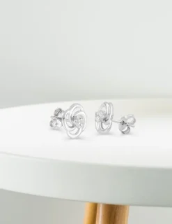 Boucles d'oreilles rosaces en or blanc 375‰ et oxyde de zirconium SO OR