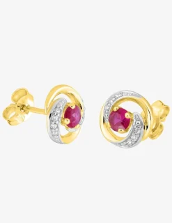 Boucles d'oreilles rosaces or jaune 375‰, rubis et oxyde de zirconium SO OR