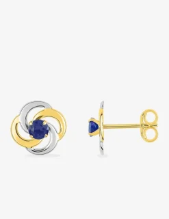 Boucles d'oreilles rosaces or jaune 375 ‰, rhodium et saphir SO OR