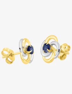 Boucles d'oreilles rosaces or jaune 375 ‰, rhodium et saphir SO OR