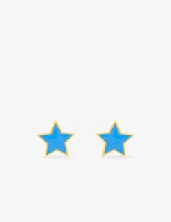 Boucles d'oreilles étoile bleue or jaune 750‰ et laque fermoir vis SO OR