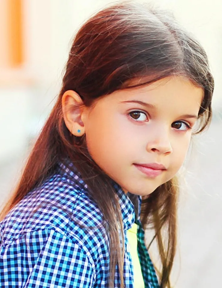 Boucles d'oreilles étoile bleue or jaune 750‰ et laque fermoir vis SO OR