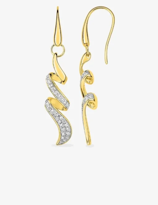 Boucles d'oreilles torsade plaqué or, oxydes de zirconium et rhodium SO OR