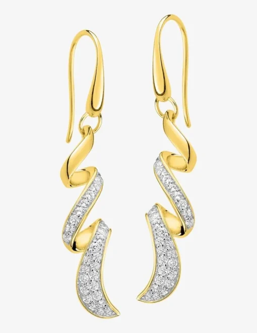 Boucles d'oreilles torsade plaqué or, oxydes de zirconium et rhodium SO OR