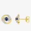 Boucles d'oreilles tourbillon or 375‰, saphir et oxydes de zirconium SO OR