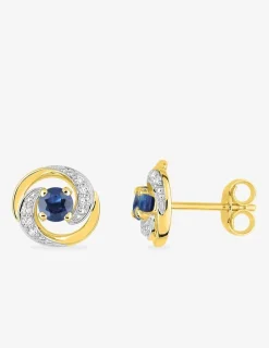 Boucles d'oreilles tourbillon or 375‰, saphir et oxydes de zirconium SO OR