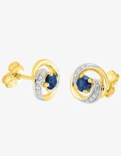 Boucles d'oreilles tourbillon or 375‰, saphir et oxydes de zirconium SO OR