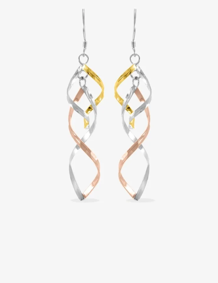 Boucles d'oreilles tricolores en argent 925‰ rhodié SO OR