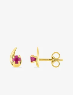 Boucles d'oreilles virgule or jaune 750‰ et rubis SO OR