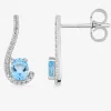 Boucles d'oreilles virgule argent 925‰ rhodié et oxydes de zirconium blancs et bleus SO OR