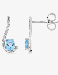 Boucles d'oreilles virgule argent 925‰ rhodié et oxydes de zirconium blancs et bleus SO OR
