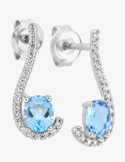 Boucles d'oreilles virgule argent 925‰ rhodié et oxydes de zirconium blancs et bleus SO OR