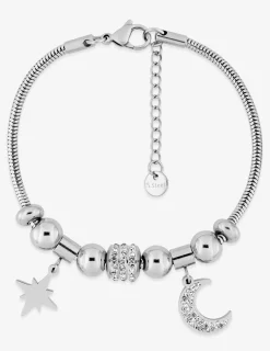 Bracelet acier avec breloques en étoile et lune avec cristaux synthétiques SO OR
