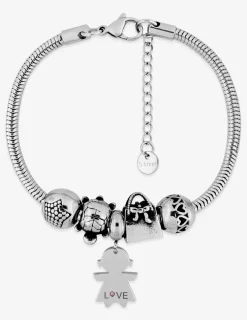Bracelet acier breloques petite fille avec cristal synthétique rose SO OR