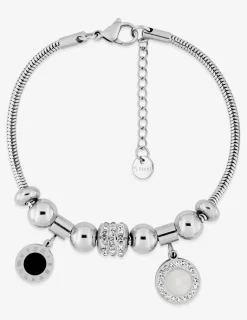 Bracelet acier breloques jetons avec cristaux synthétiques SO OR