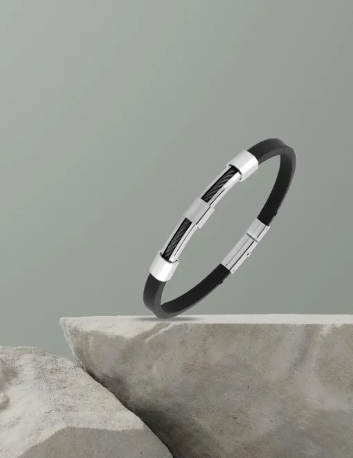 Bracelet acier CARGO caoutchouc et câble noir SO OR