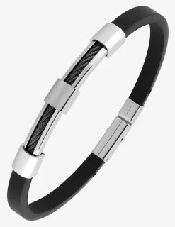 Bracelet acier CARGO caoutchouc et câble noir SO OR