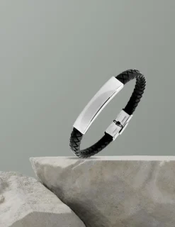 Bracelet acier CARGO cuir tressé motif rectangle SO OR