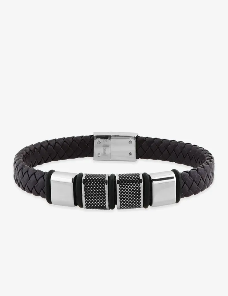 Bracelet acier CARGO cuir marron et caoutchouc noir SO OR