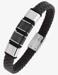 Bracelet acier CARGO cuir marron et caoutchouc noir SO OR