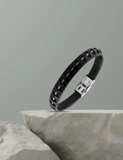 Bracelet acier CARGO cuir tressé cable acier ajustable fermoir dentelé SO OR