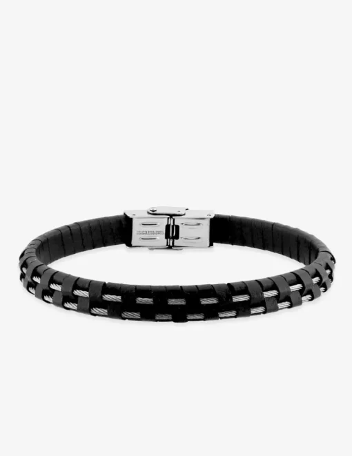 Bracelet acier CARGO cuir et câble longueur ajustable SO OR