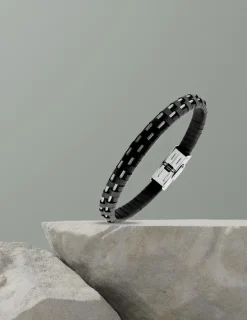 Bracelet acier CARGO cuir et câble longueur ajustable SO OR