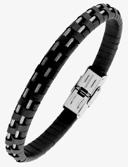 Bracelet acier CARGO cuir et câble longueur ajustable SO OR