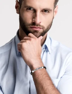 Bracelet acier CARGO en caoutchouc noir et motif acier câble SO OR