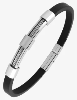 Bracelet acier CARGO en caoutchouc noir et motif acier câble SO OR
