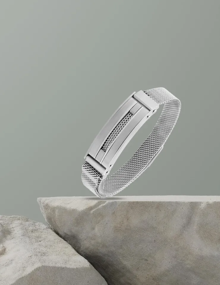 Bracelet acier CARGO en maille et motif rectangle finition brossé SO OR