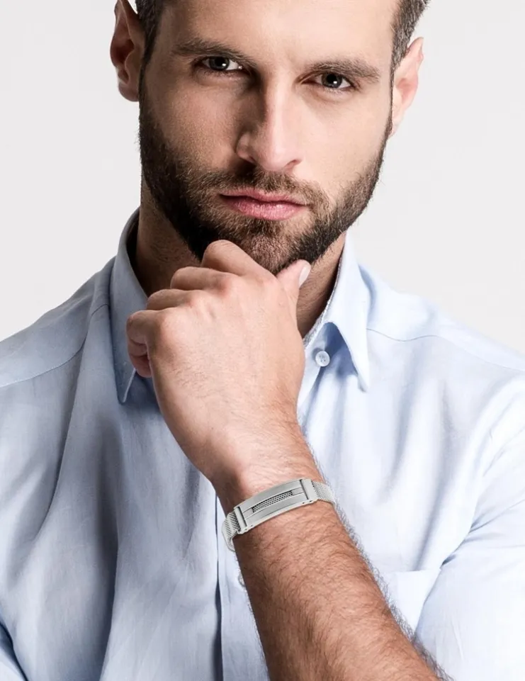 Bracelet acier CARGO en maille et motif rectangle finition brossé SO OR