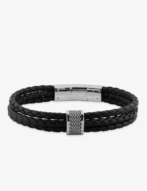 Bracelet acier CARGO et cuir tressé bicolore SO OR