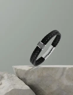 Bracelet acier CARGO et cuir tressé bicolore SO OR