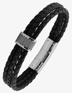 Bracelet acier CARGO et cuir tressé bicolore SO OR
