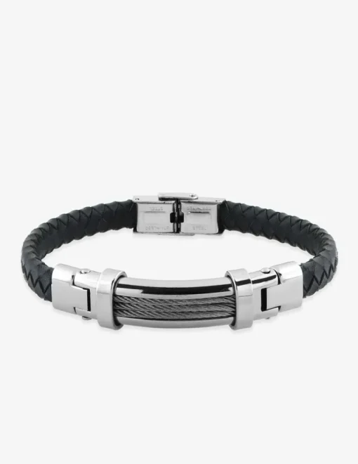 Bracelet acier CARGO et cuir tressé SO OR