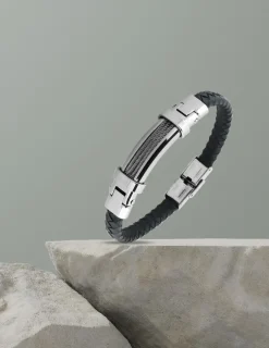 Bracelet acier CARGO et cuir tressé SO OR