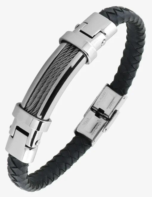 Bracelet acier CARGO et cuir tressé SO OR