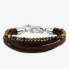 Bracelet acier, cuir et agathes SO OR