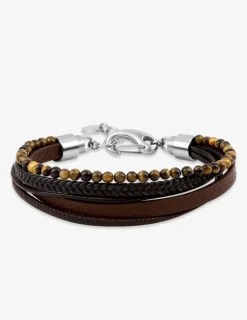 Bracelet acier, cuir et agathes SO OR