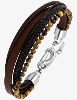 Bracelet acier, cuir et agathes SO OR