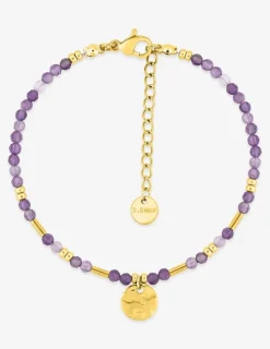 Bracelet acier doré, améthyste et boules de verre SO OR