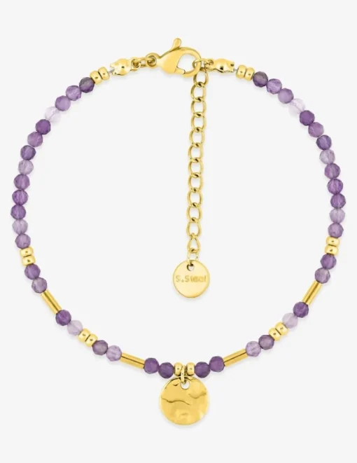 Bracelet acier doré, améthyste et boules de verre SO OR