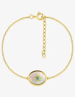 Bracelet acier doré avec motif nacré et laque turquoise SO OR