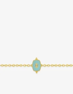 Bracelet acier doré avec motif central et laque turquoise SO OR