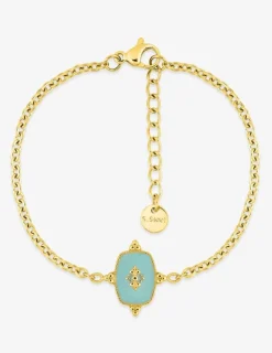 Bracelet acier doré avec motif central et laque turquoise SO OR