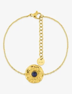 Bracelet acier doré et lapis-lazuli bleu, chaine forçat SO OR