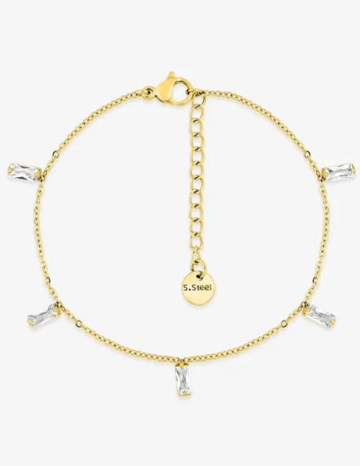 Bracelet acier doré et oxydes de zirconium blancs rectangles SO OR
